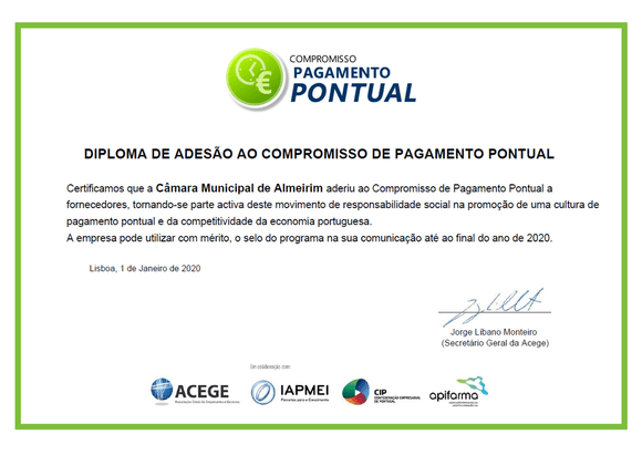 Câmara de Almeirim mantém prazo médio de pagamento a fornecedores em 2 dias