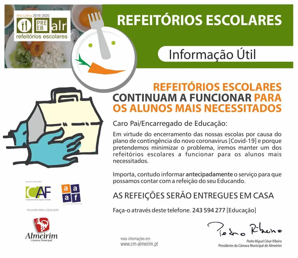 Câmara de Almeirim já começou a distribuir refeições aos alunos necessitados